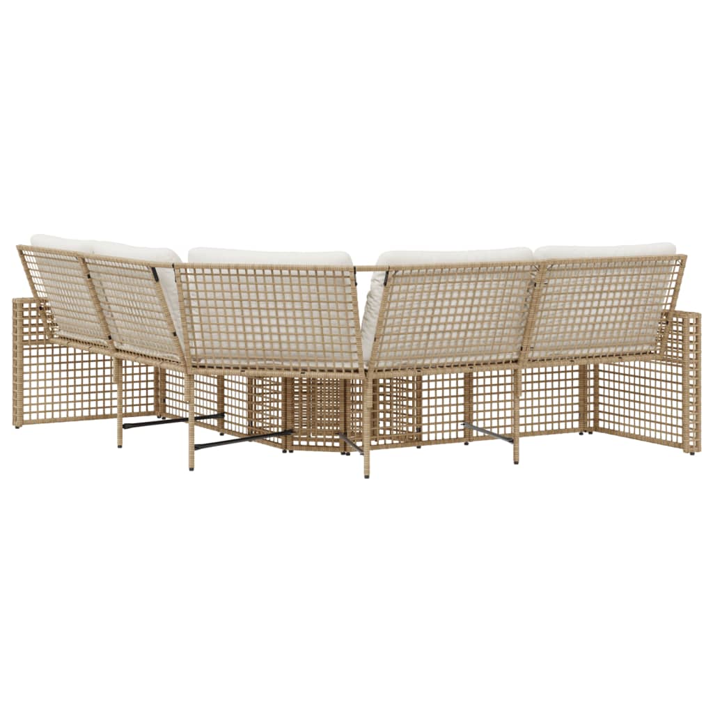L-förmiges Gartensofa mit Kissen und Hocker Beige Poly-Rattan