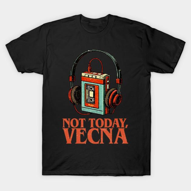 Men Black Print T-shirt Not Today Vecna Retro Cassette Tape No-Cut Transfer Paper Print Cotton Tshirt XL