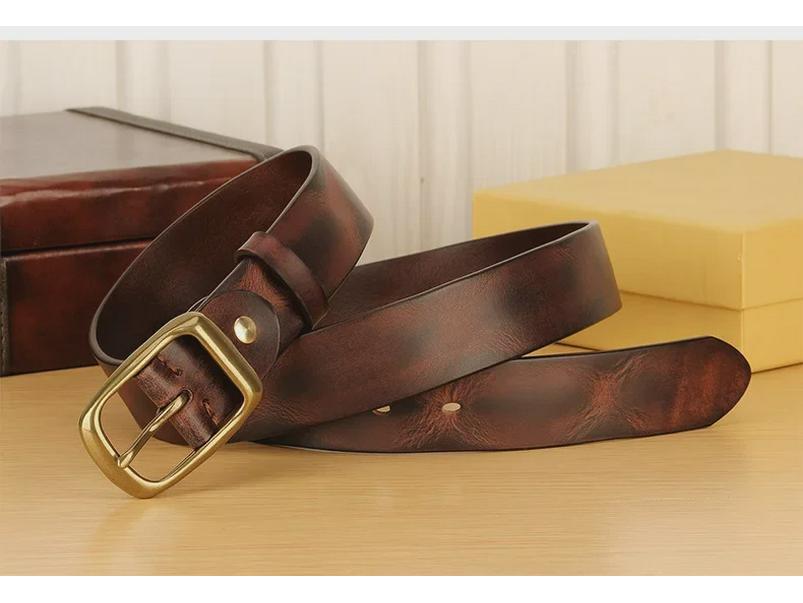 Men's Retro Copper Buckle Genuine Leather Belt - Simple Fashion Pin Style