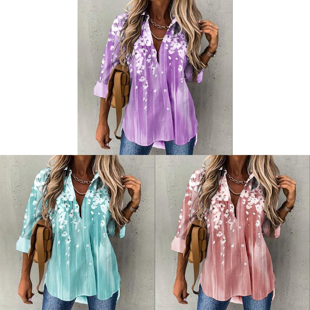 Womens Floral Print Shirt With 3d Embroidery For Casual Office Wear