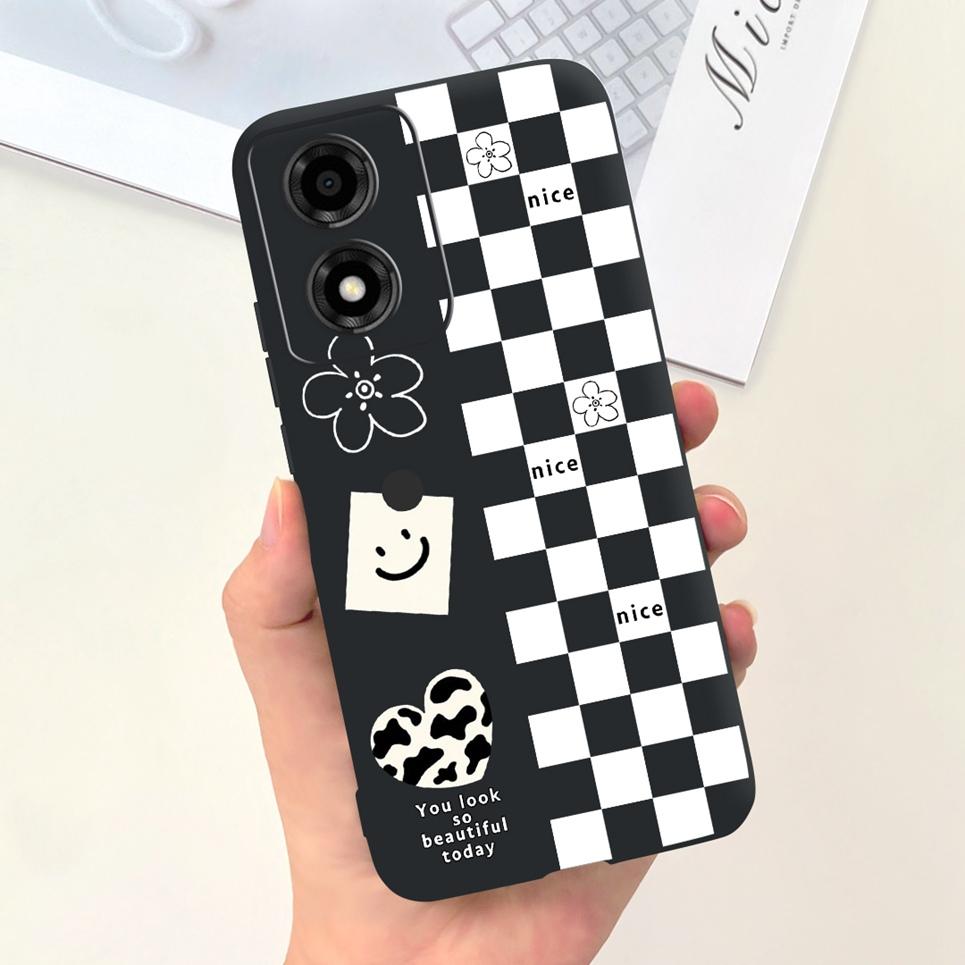 Animals Painting Phone Case For Motorola Moto E14 MotoE14 / Motorola E 14 Back Cover Panda Rabbit Cat Funda Bumper Soft Silicone