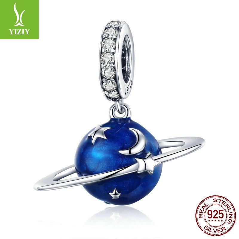 Blue Planet 925 Silver Pendant Korean Edition Fashion Beaded Bracelet Jewelry Accessories Scc933
