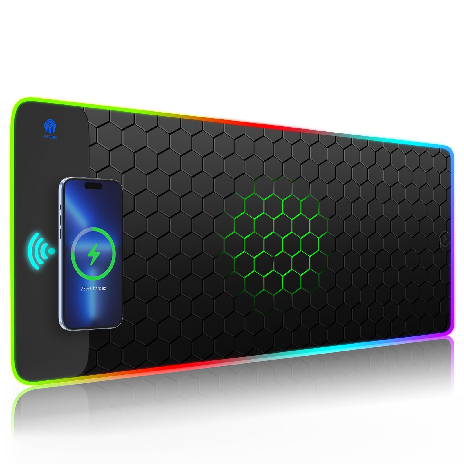 RGB PC Gaming Mouse Pad 15W Fast Wireless Charging Foldable Anti-Slip Mouse Mat Home Office-Durable Rubber чёрный