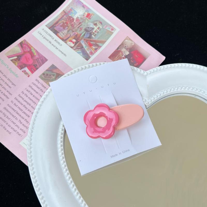 Cartoon Pink Flower Oval Hairpin Cute Sweet Girl Side Clip  Hair Accessories for Women