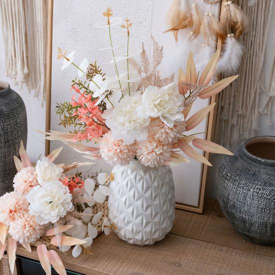 Fake Peonies Artificial Flower Bouquet Realistic Peony Chrysanthemum with Eucalyptus Leaves Faux Silk Floral Arrangement for Wedding Bouquets Baby