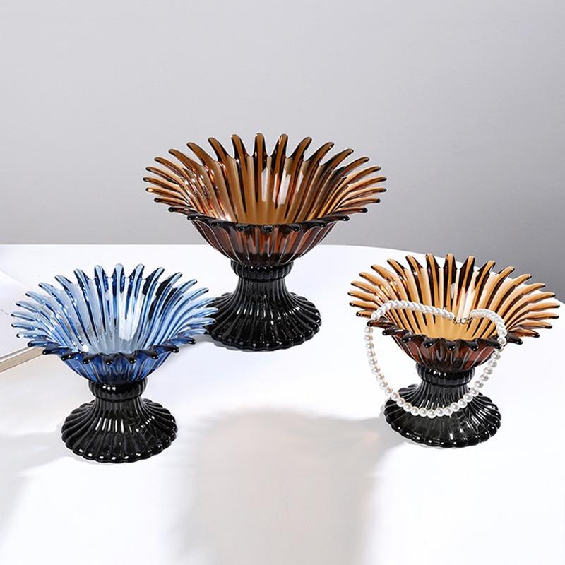 Glass High-sided Tray Geometric Petal Fruit Plate Desktop Storage Container Candy Bowl Trays Decorative Transparent Glass Bowl
