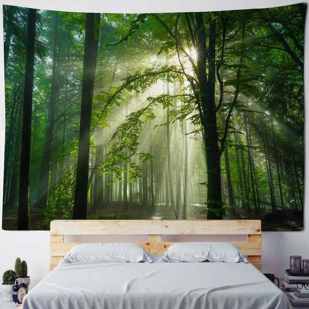 Sunshine Forest Wall Mounted Tapestry Polyester Fabric Bedroom Living Room Sofa Carpet Bohemian Style Art Decoration
