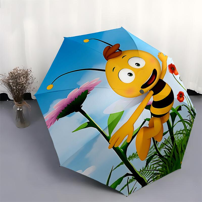Bee Happy:Automatic Folding Umbrella with Poppy Design Perfect for Fans,Travelers,and Everyday Use!0104047a