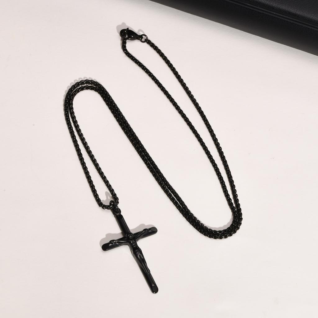 Jesus Christ Cross Pendant Necklace for Men Stainless Steel Crucifix Catholic Religious Prayer Jewelry Women Gifts Wholesale