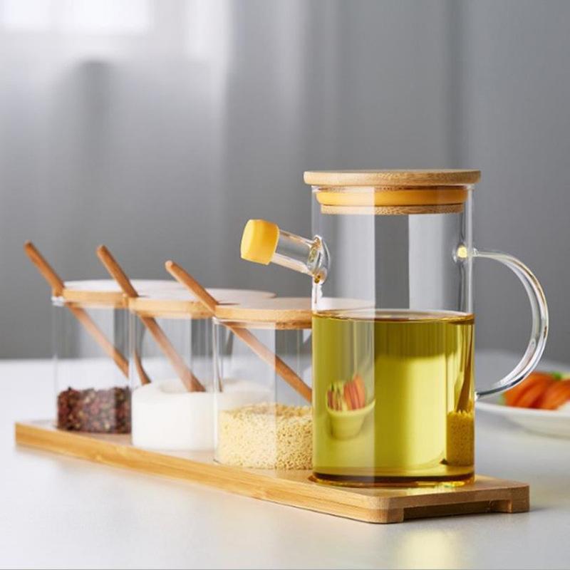 Haushalt Bleifreies Glas Ölkaraffe Ausgießer Ölflasche Sojasauce Essig Sesamöl Aufbewahrungsflasche Auslaufsicher Küchenwerkzeug
