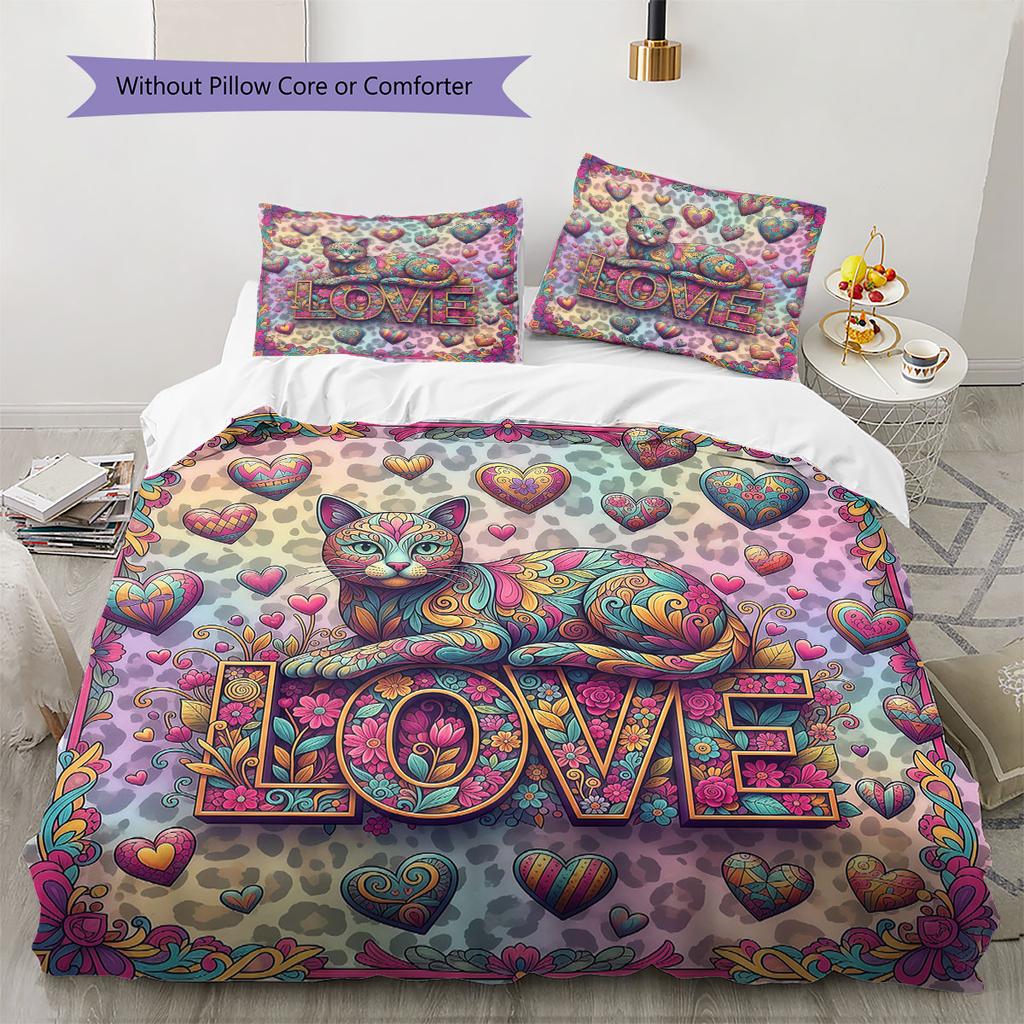Romanticpets Pattern Bedding Quilt Set Quilt Cover Pillowcase Home Decoration Birthday Gift (1 * duvet cover + 2 * pillowcase, without core)
