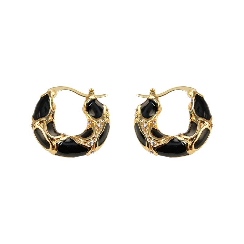 French Enamel Hoop Earrings - Women's Luxury Retro Circle Drip Oil Fashion Jewelry