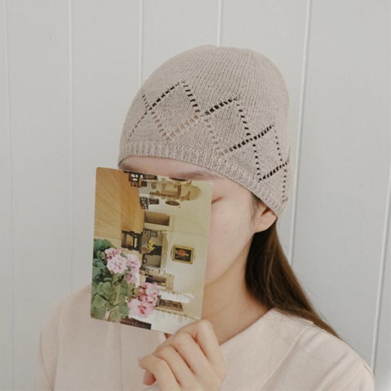 Women's Summer Punching Short Beanie Hat with Diamond Pattern