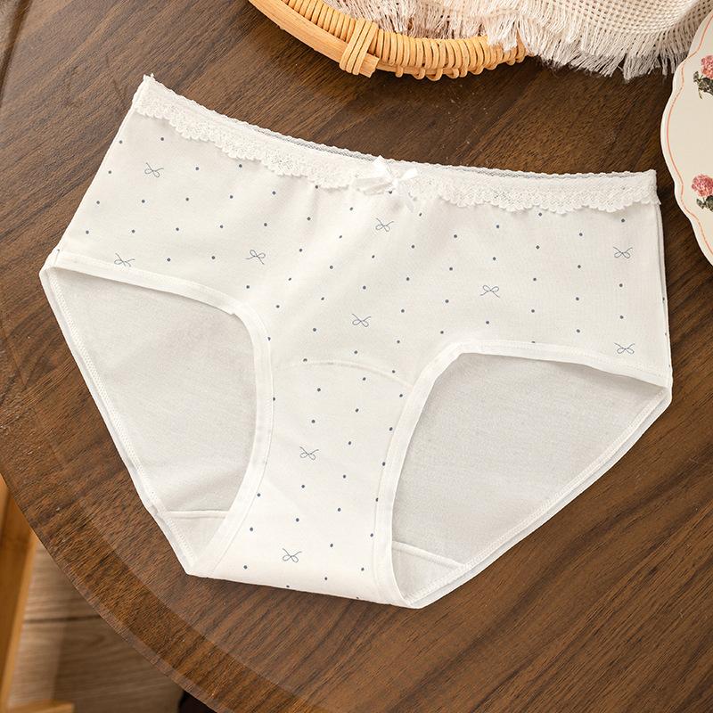 Women s Summer Floral Polka Dot 10A Cotton Antibacterial Extended Breathable Mid Waisted Briefs M