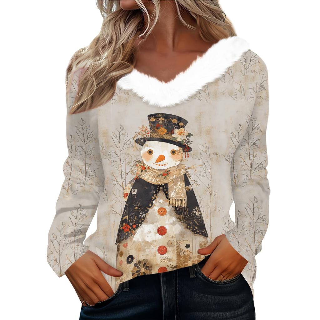 Long Sleeve Shirts For Women Cute Tops Christmas Prints Tees Blouses Casual Plus Size Basic Tops Pullover
