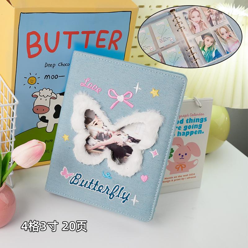 Denim Butterfly A5 Korean Kpop Photocard Binder jeans D-Ring Album Loose Leaf Photo Holder for Collecting Cards Travel & Storage