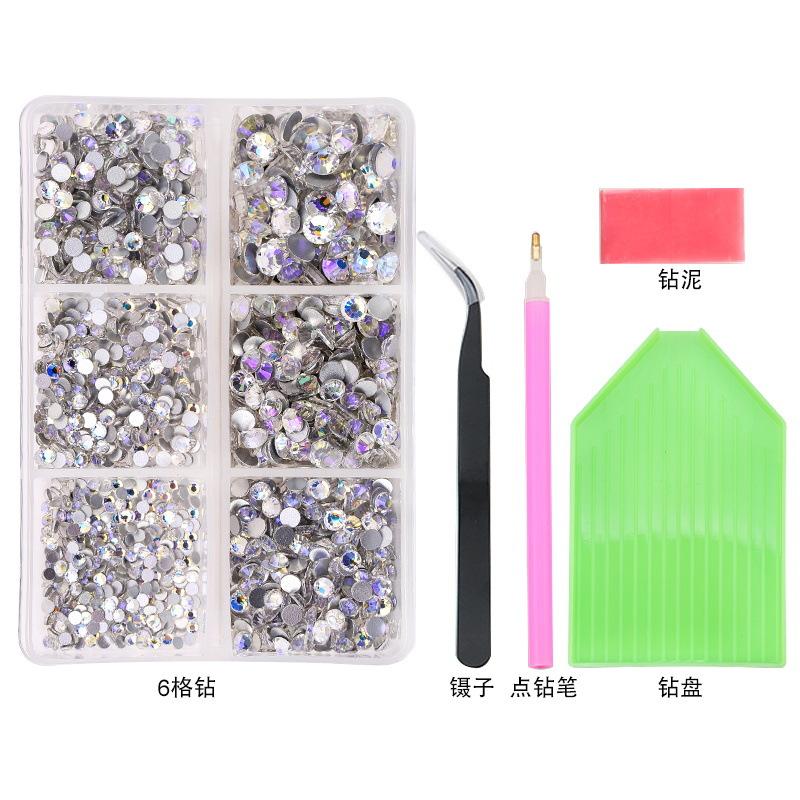 6-Grid Nail Art Diamond Box Ss6-Ss20 Large-Capacity Flat-Bottomed Rhinestone Set Diy Nail Jewelry Sticker Drill 1560 Pcs