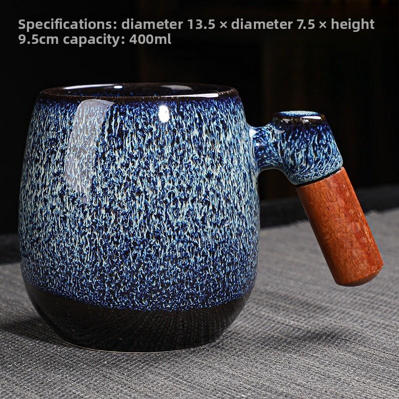 Kiln-changed Ceramic Wood Handle Mug Office Coffee Cup Creative Tea Cup Personalized Household Milk Cup