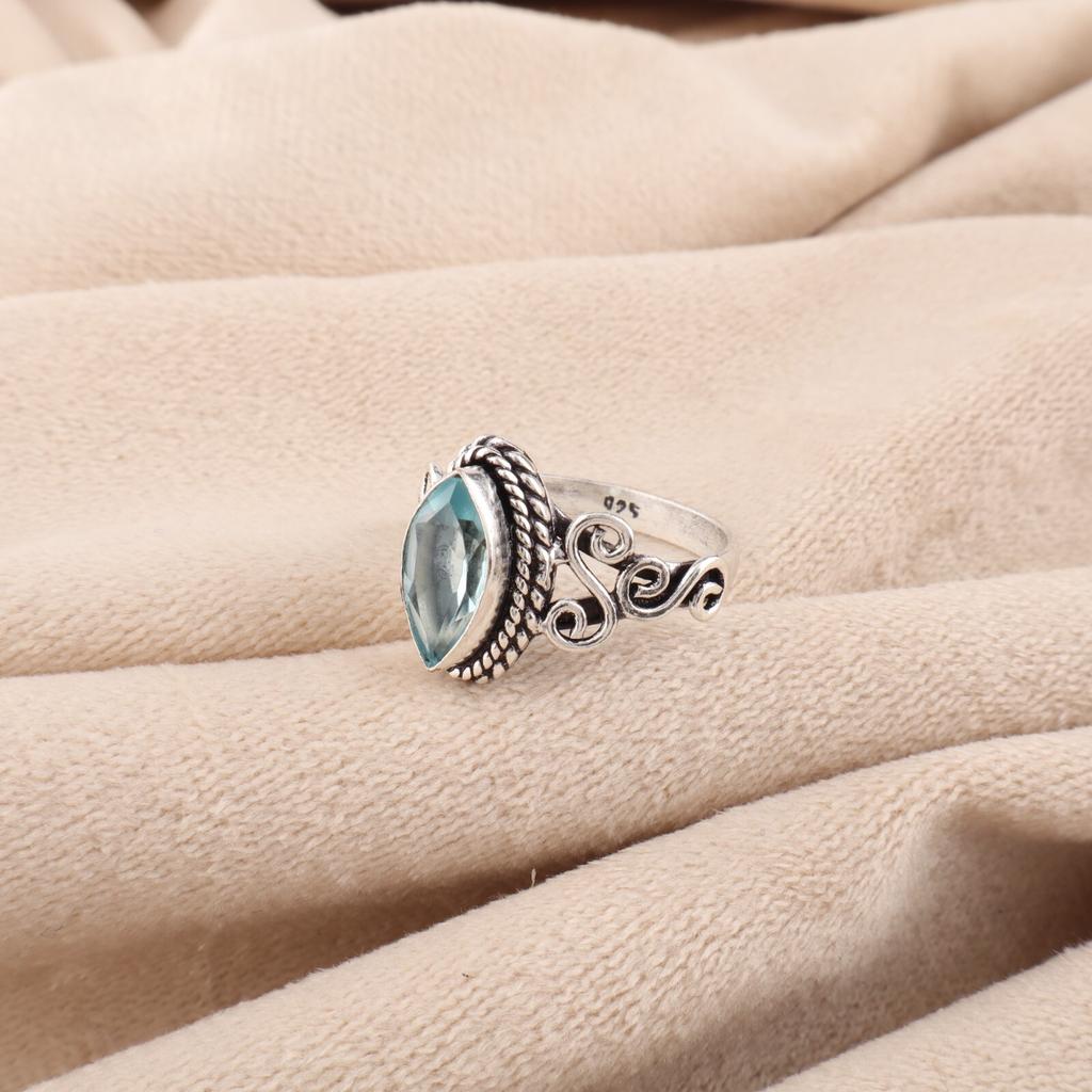 Sky Blue Topaz Gemstone 925 Sterling Silver Jewelry Handmade Ring Gift For Her PR-1-3