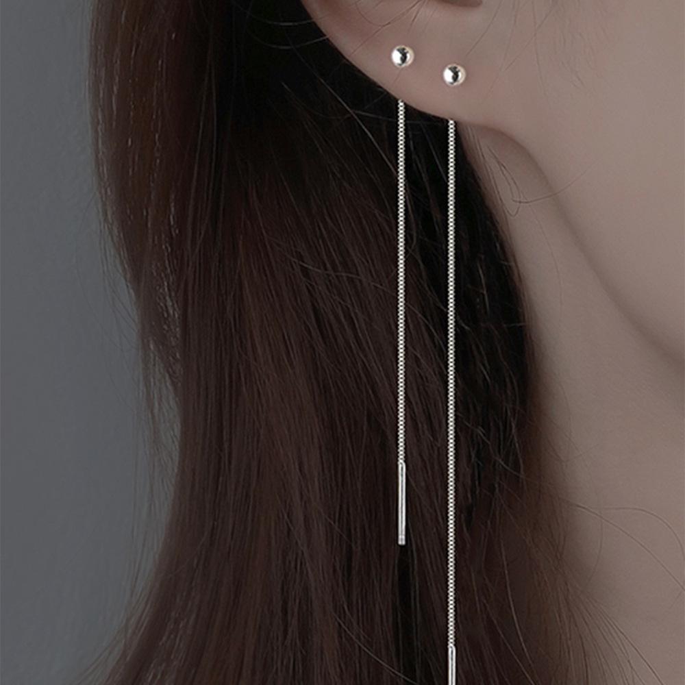 Chic Round Bead Threader Earrings: Trendy, High-End, Sweet & Fresh Style with Long Tassels.