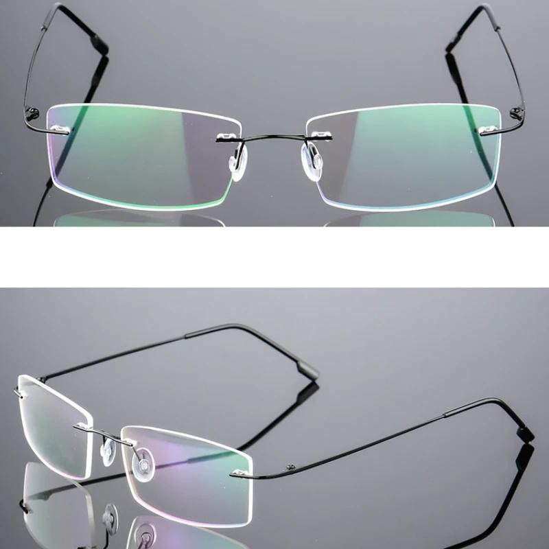 Ultralight Frameless Eyeglasses Titanium Alloy  Glasses Frame Men High Quality Super Stretch Metal Temple Eyeglasses Frame