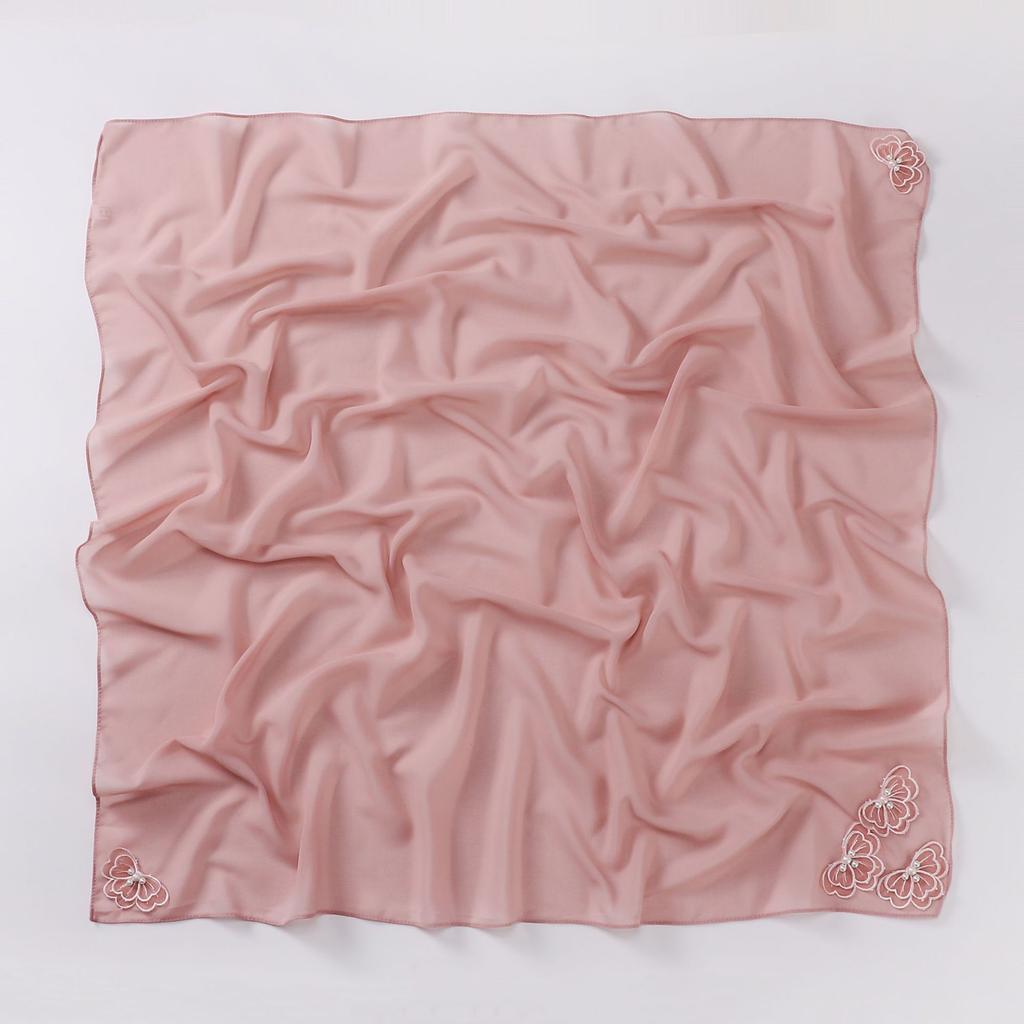 90*90Cm Square Chiffon Hijab Four-Corner Butterfly Bead Pearl Muslim Scarf Scarf Sweet Headscarf Foulard Femme Hijab