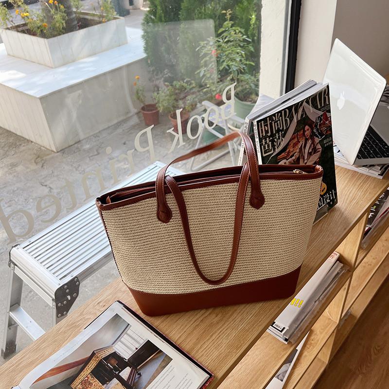Ielgy Summer Retro Texture Underarm Bag Straw Woven Large Capacity Simple Tote Large Bag