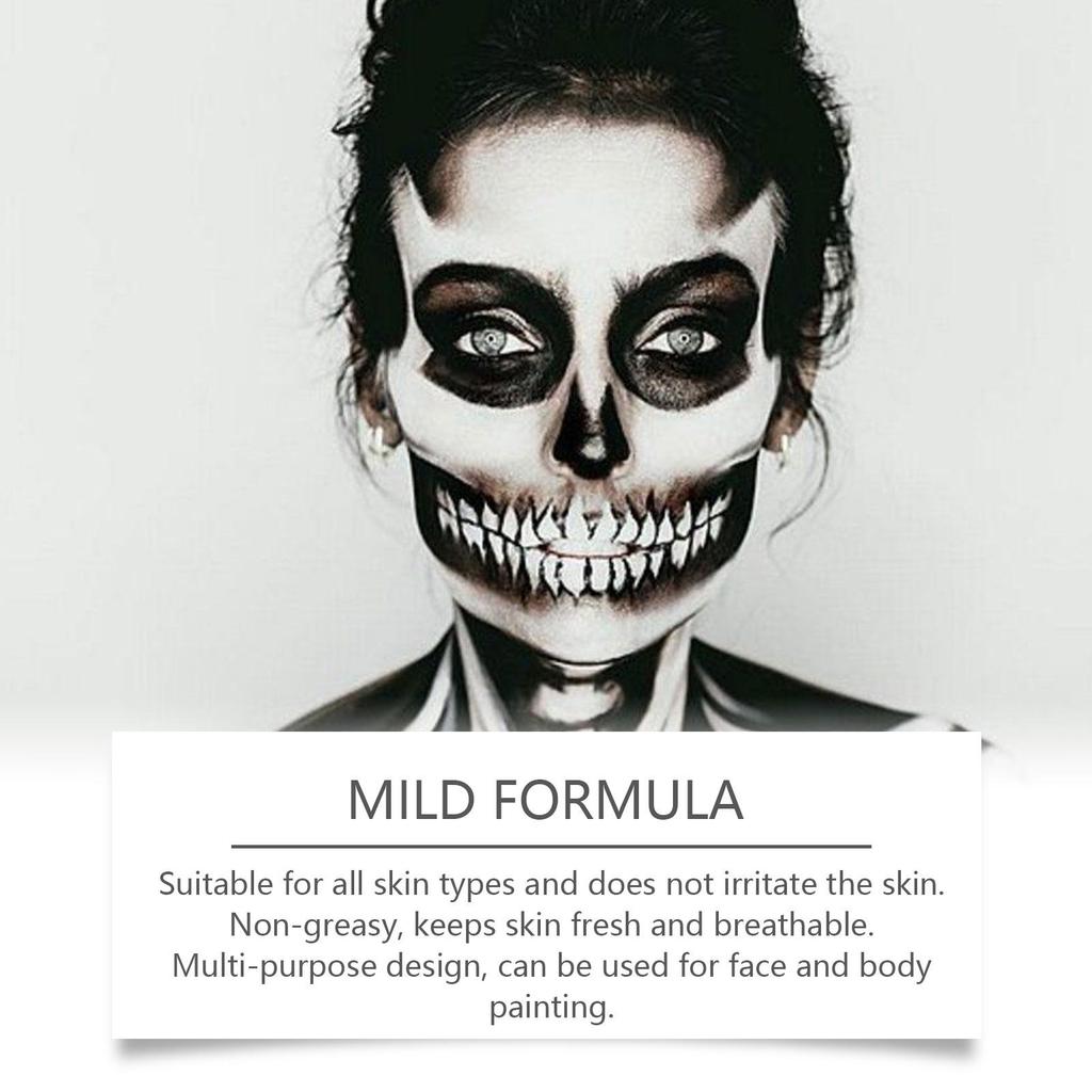 Halloween Black White Face Body Paint Kit Full Coverage Lighweight Foundation Clown Joker Makeup Festive Makeup Accessories Set