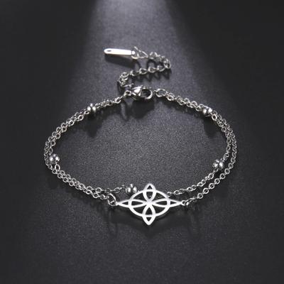 Pulseira de charme de nó de bruxa de bruxa para mulheres Pulseira de camada dupla de aço inoxidável feminina