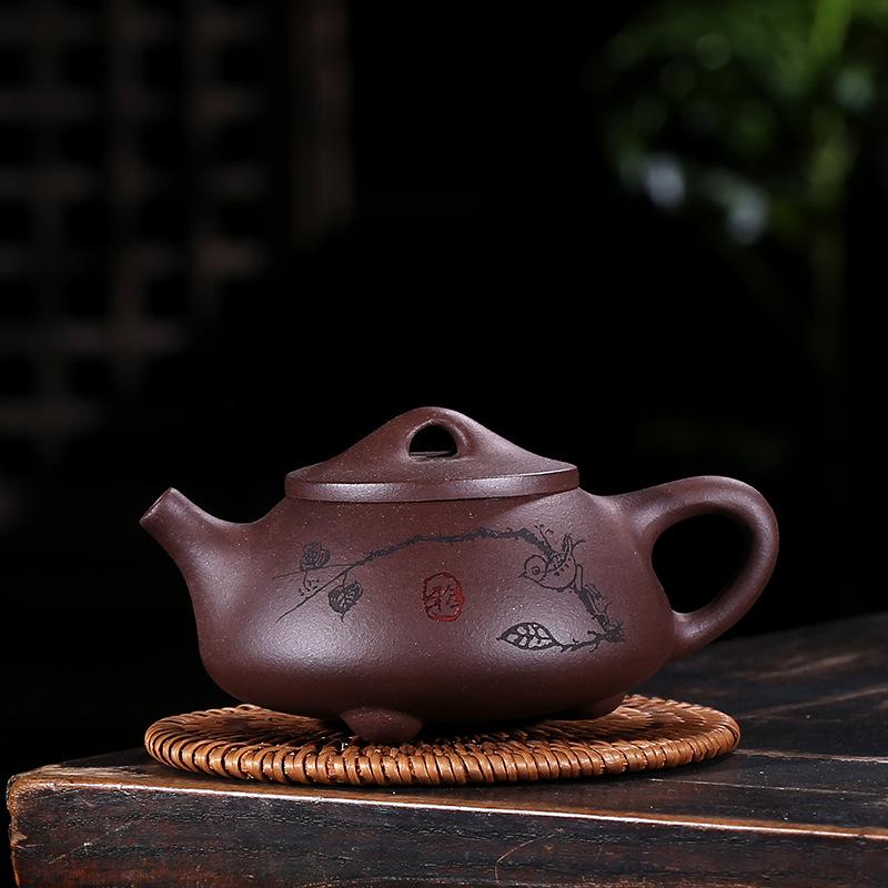 Authentic Yixing Purple Clay Shi Piao Teapot with Engraved Inscription