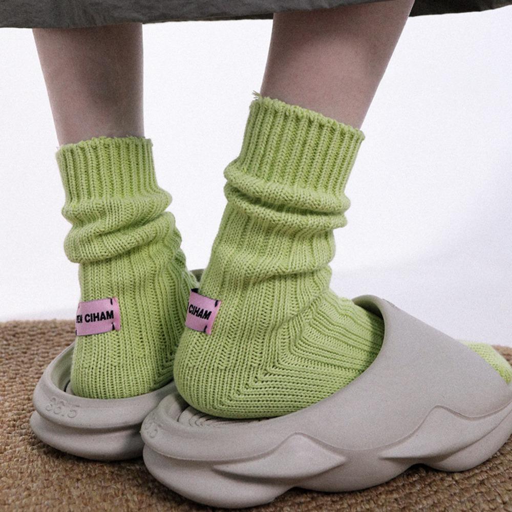 

Thick Thread Knitted Socks Pink Label Stacked Socks Korean Winter Warm Socks Winter зелений