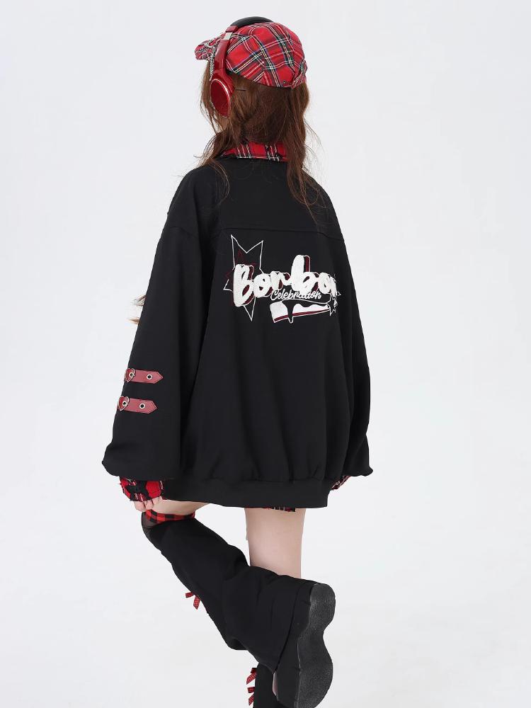 Autumn Winter Punk Harajuku Coats American Vintage All Match Casual Commuter Loose Jackets Constrast Color Japan Print Clothing