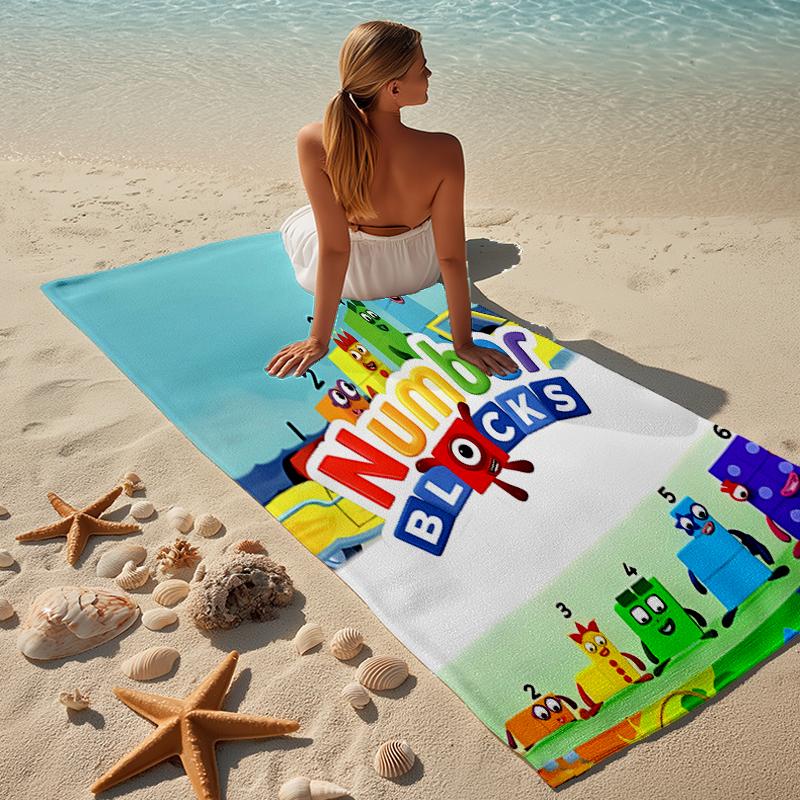 proof beach towel with a Numberblocks3 pattern - soft,absorbent,quick-drying,machine washable - perfect for swimming,camping,bathing