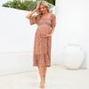 Women's Fashionable Print Round Neck Loose Short Sleeved Pocket Pullover Dress