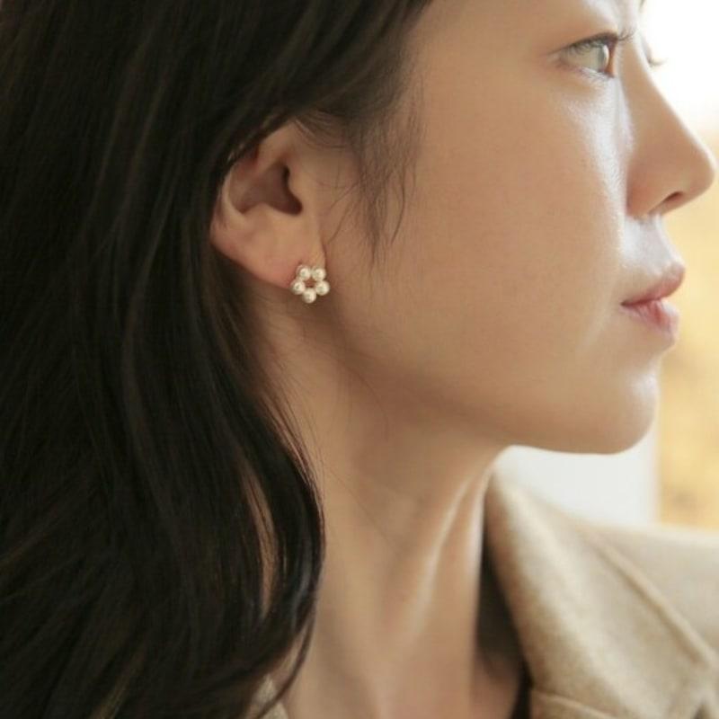 modernlike 14k GF silver flower pearl earrings