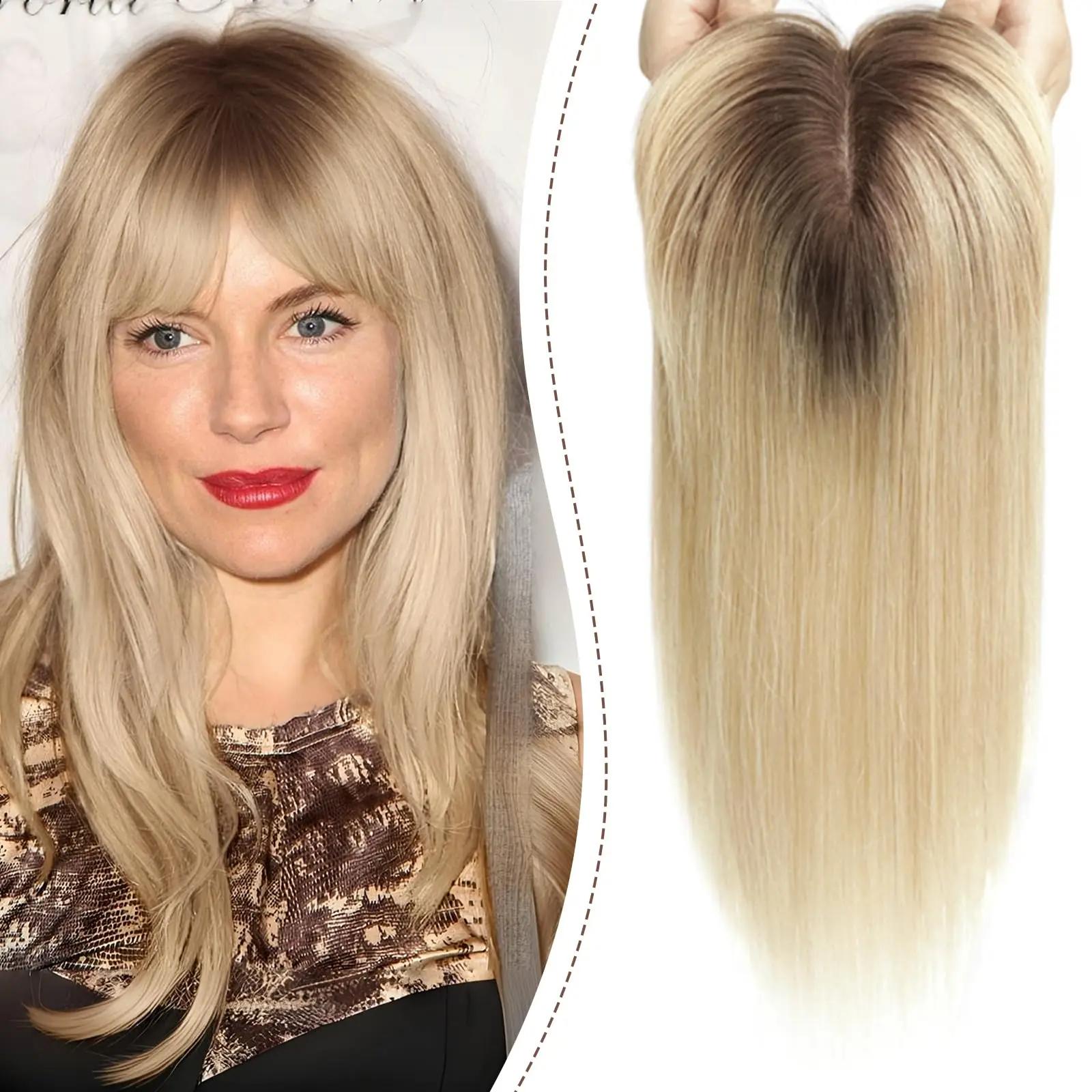 

HAIRCUBE 100% человеческие волосы Remy для женщин, средняя часть, светлые золотистые человеческие волосы для истончения волос, шелковая основа, зажим в топперах