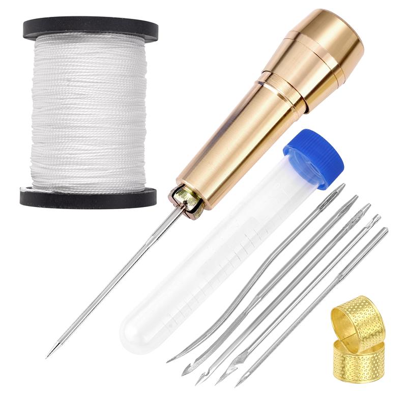 Leather Sewing Kit DIY Leather Sewing Awl Needle With Copper Handle Set Leather Canvas Tent Shoes Repairing Tool W/Nylon Thread