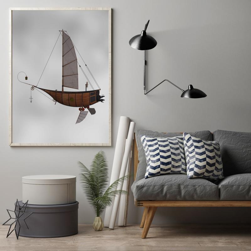 Vintage Hot Air Balloon Retro Steampunk Airship Poster Print Canvas Painitng Wall Art Pictures for Morden Living Room Home Decor
