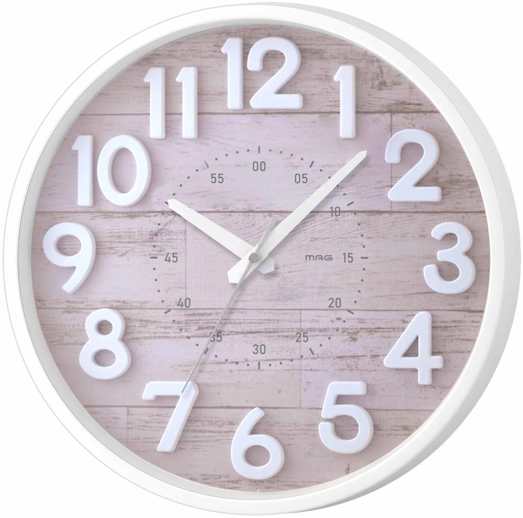 MAG Wall Continuous Second 3D Clock, 30.0cm Diameter, Analog, Crepe, Quiet, Hand, Letters, Pink, W-760PK-Z