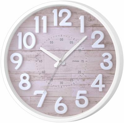 MAG Wall Continuous Second 3D Clock, 30.0cm Diameter, Analog, Crepe, Quiet, Hand, Letters, Pink, W-760PK-Z