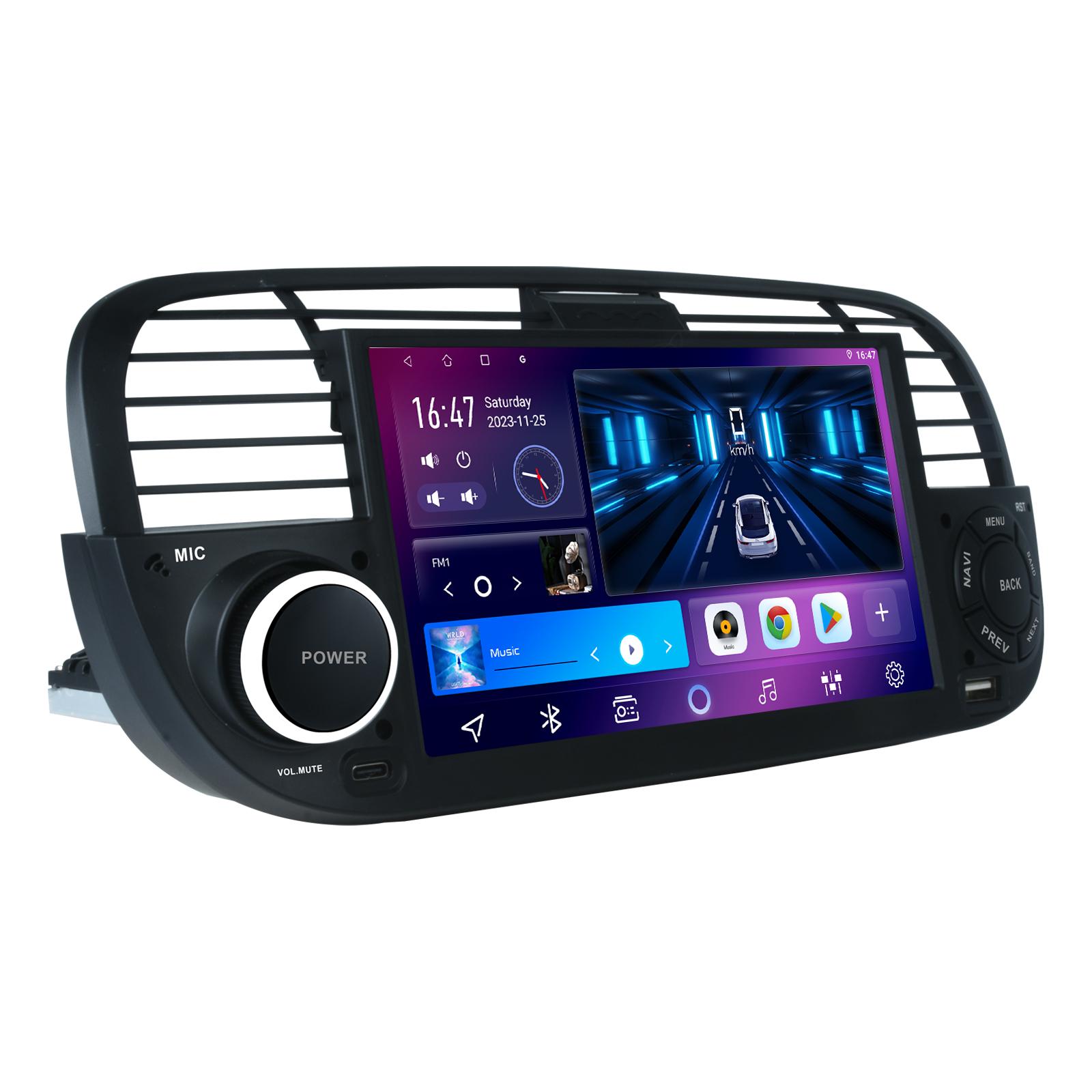 

7-дюймовый Android-автомагнитола для FIAT 500 2007-2015, мультимедийный проигрыватель, GPS-навигация, поддержка автомагнитолы Carplay BT DAB OBD2 TPMS 4 core 2GB+32GB CP чёрный