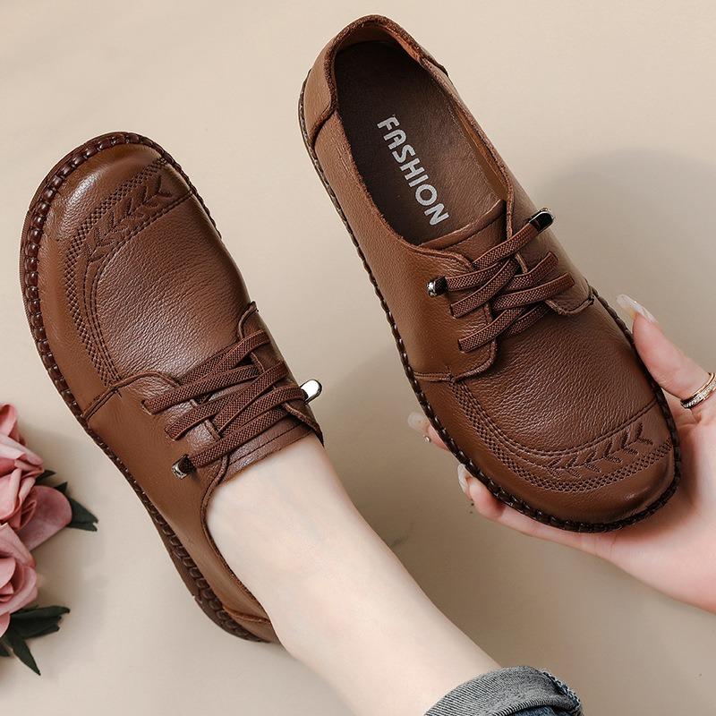 Autumn first layer cowhide retro women's shoes comfortable beef tendon soft sole mother shoes genuine leather platform leather shoes low heel