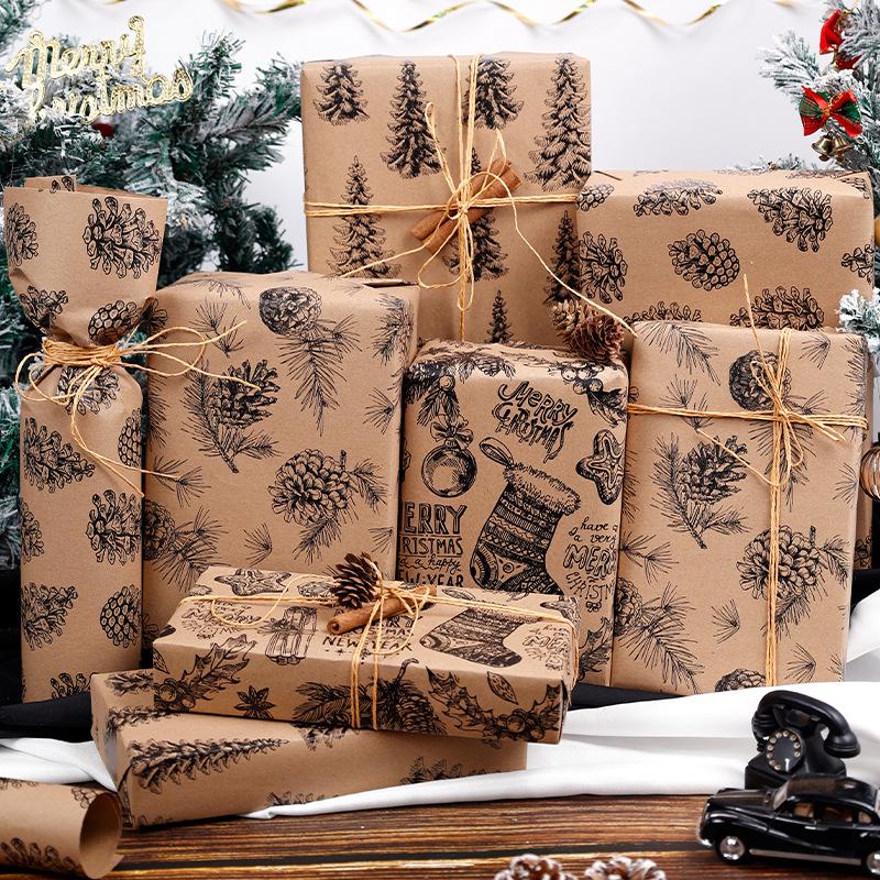 Large Christmas Double-Sided Kraft Gift Wrapping Paper, 80g