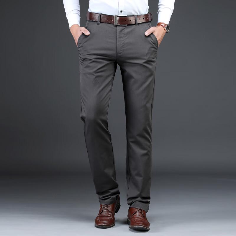 Fengxun Men's Autumn/Winter Stretch Straight Business Casual Pants