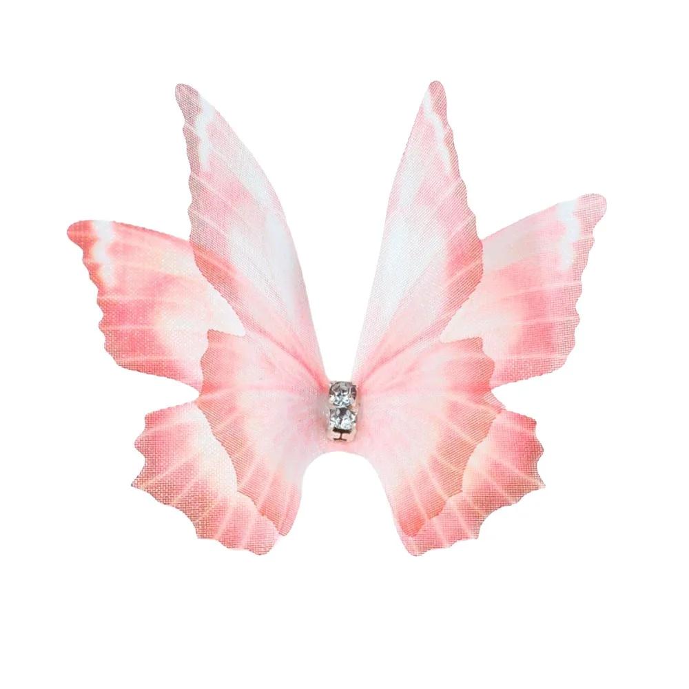 50pcs Gradient Color Organza Fabric Butterfly Appliques 3D Dreamy Simulation Mesh Butterfly Patch 5CM Double-layer