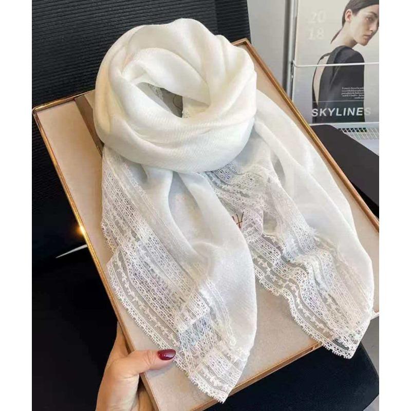 Women Solid Lace Square Scarf Linen Feel Thin Spring Autumn Shawl Sun  Elegant Versatile Neck Scarf 90x90