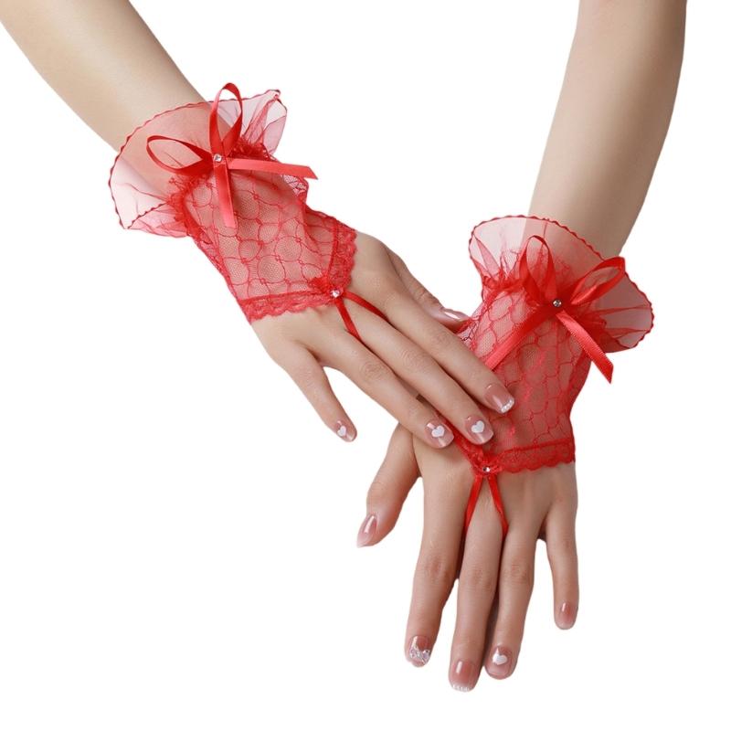 

Women s Lady Fashion Arm Sleeves Delicate Lace And Bows Detail Ideal For Themed Gatherings красный