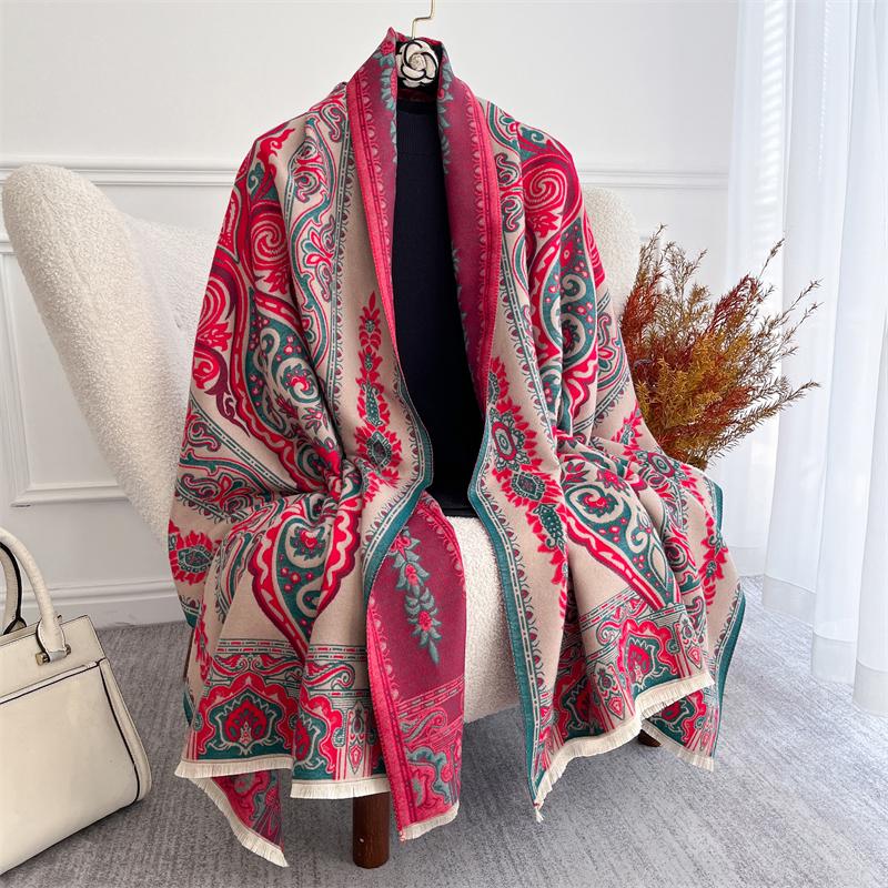 Luxury Brand Autumn Jacquard Cashmere Shawls for Women Wrap Warm Winter Pashmina Feel Scarves Print Design Lady Foulard Stoles