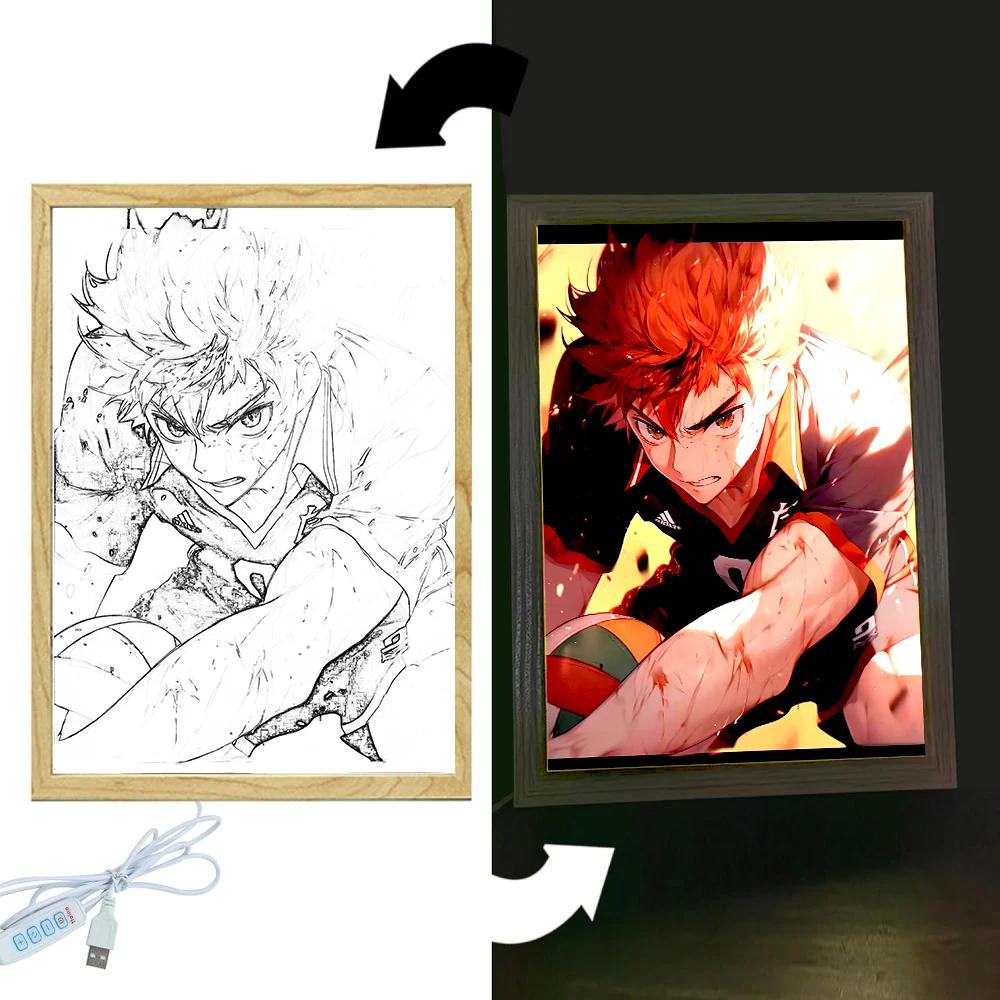 Light Painting Picture Frame Anime Figures Haikyuu!!  Shoyo Hinata Led Night Lights Bedroom Home Decorative Kids Gift Moon Lamps