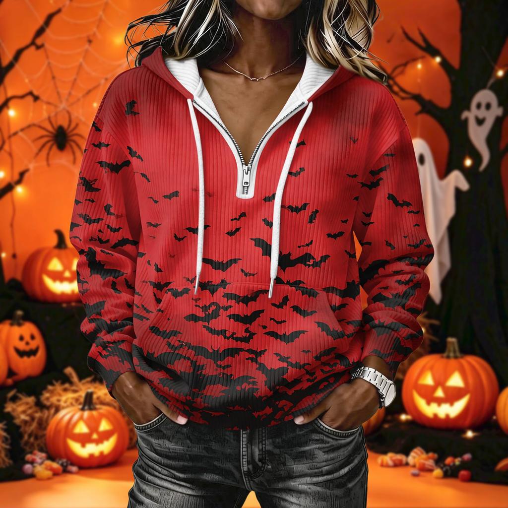 Women's Long Sleeve Halloween Print Hoodie Pullover with Casual Top
